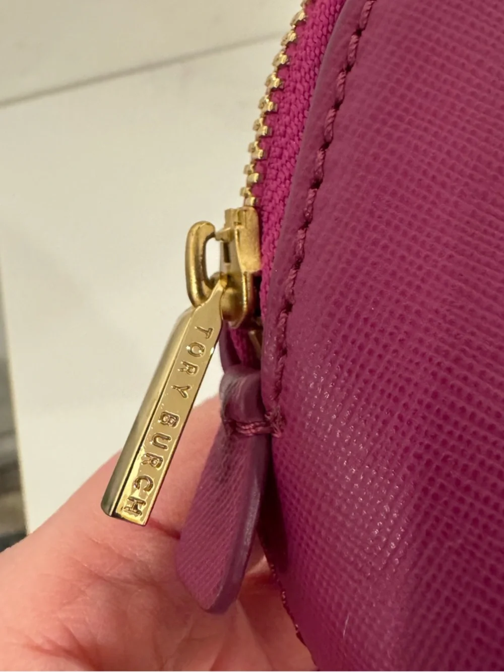 Tory Burch Pink Cosmetic Pouch with Gold Logo